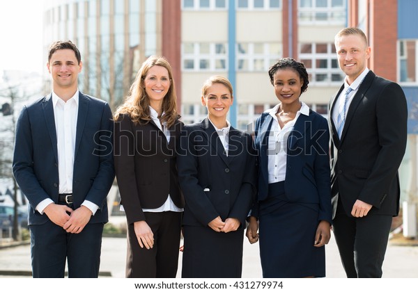 Photo De Stock Group Happy Multiracial Businesspeople Standing Together 431279974 Shutterstock 