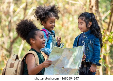 Group Happy Pretty Little Girl Hiking Stock Photo 1680594247 