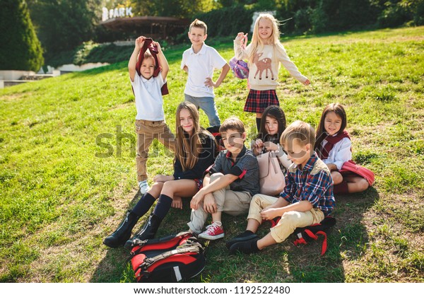 Group Happy Smiling Children Sitting On Stock Photo 1192522480 ...