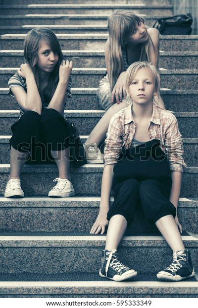 Group Happy Teen Girls Sitting On Stock Photo 595333349 | Shutterstock