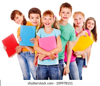 Group Of Happy Teen School Child With Book.  Isolated.