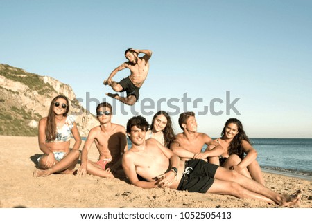 Similar – Image, Stock Photo Group of people in swimsuit having fun outdoors