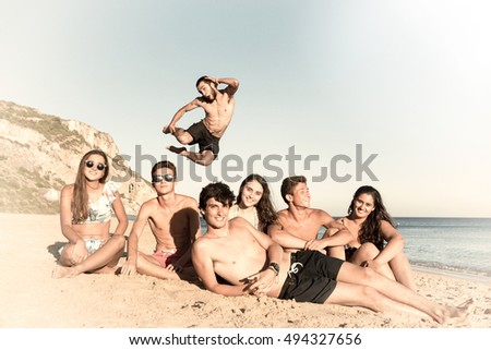 Similar – Image, Stock Photo Group of people in swimsuit having fun outdoors