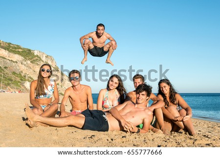 Similar – Image, Stock Photo Group of people in swimsuit having fun outdoors