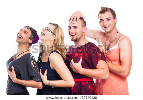 Group Happy Three Men Crossdressing One Stock Photo Edit Now