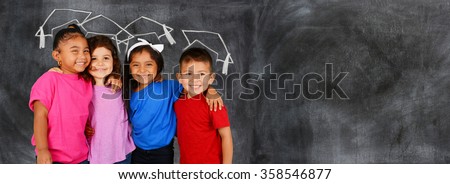 Group of happy young children who are at school