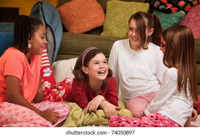 Group Of Happy Young Girls At A Sleepover