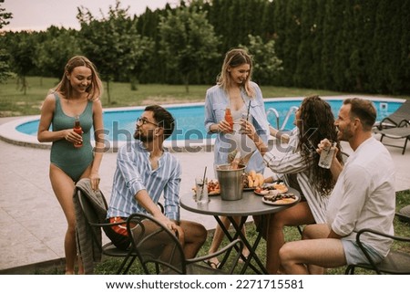 Similar – Image, Stock Photo Woman eating piece of cake in summer party