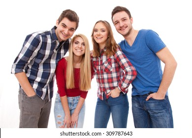 Group Of Happy Young People, Isolated On White Background