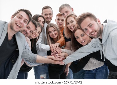 group of happy young people showing their unity