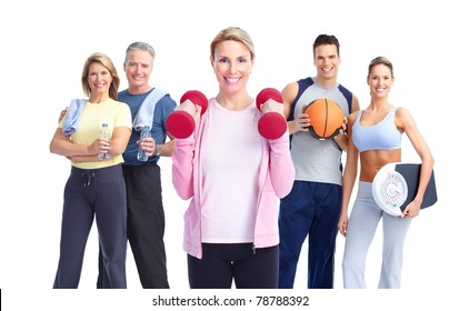 Group Of Healthy Fitness People. Over White Background