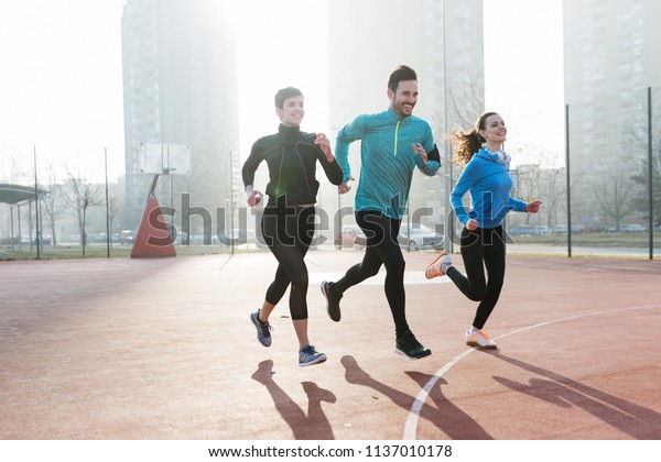 Group Healthy Sporty Determined Friends Fitness Stock Photo 1137010178 