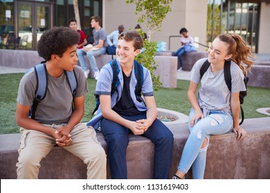 Group Of High School Students Hanging Out During Recess