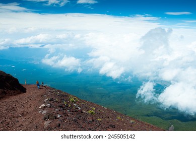 Group Of Hiker Climb On Mouth Fuji In Japan