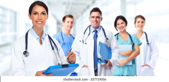 Group Of Hospital Doctors. Health Care Banner Background.
