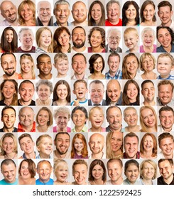 A group of images of laughing people of different gender and age