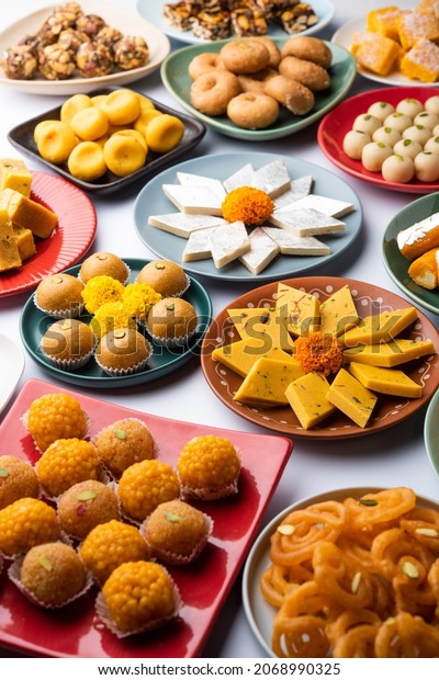 Group Indian Assorted Sweets Mithai Diya Stock Photo 2068990325 ...