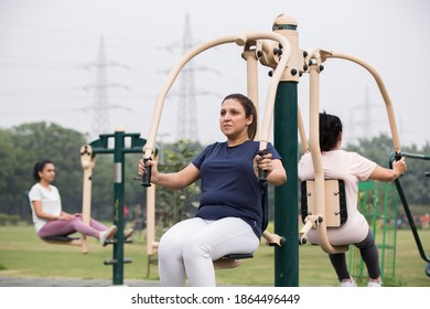 Group Of Indian Women Doing Workout At Public Park In The Morning