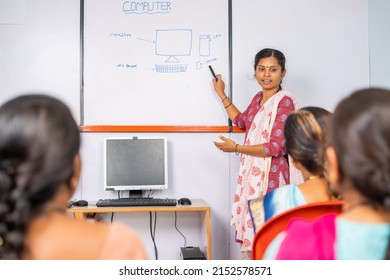 Group Of Indian Women Listening Computer Class From Professional Teacher - Concept Of Learning Technology, Empowerment And Equality