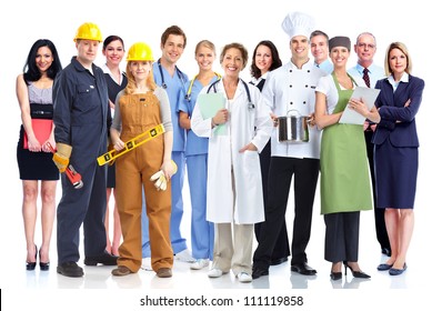Group of industrial workers. Isolated on white background.