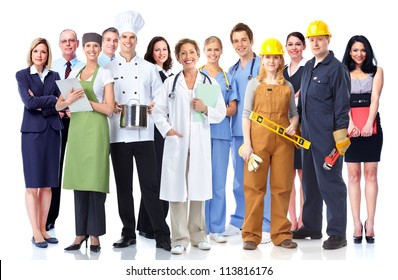 Group of industrial workers. Isolated on white background.