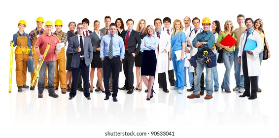 Group Of Industrial Workers. Isolated On White Background. Job. Occupation.