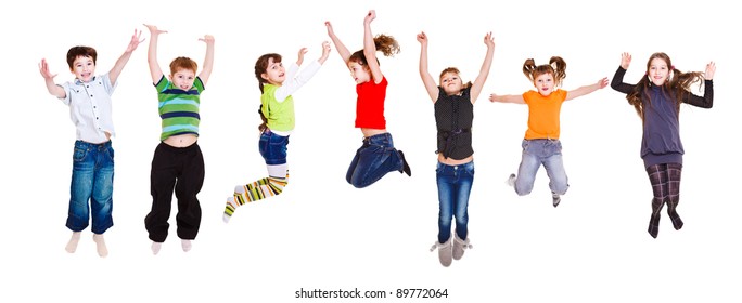 Group of jumping children, over white - Shutterstock ID 89772064