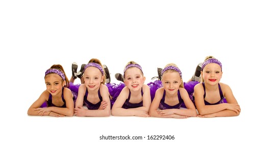 A Group Of Junior Petite Tap Dancer Kids In Recital Costume