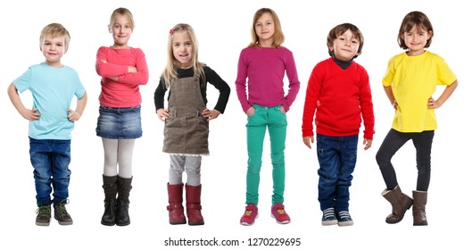 Group Of Kids Children Little Boys Girls Full Body Portrait Isolated On A White Background