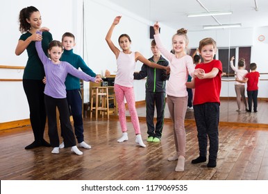 Group Of Kids Dancing Pair Dance In Dance Hall