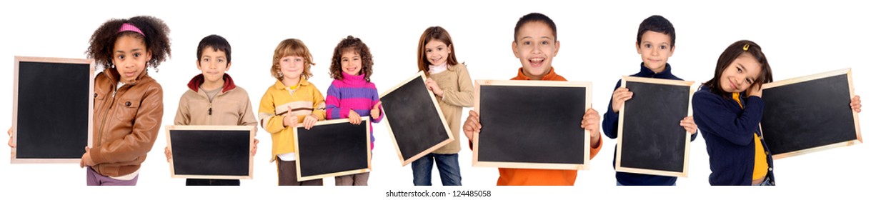 Group Of Kids Holding A Black Board