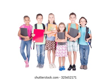 Group Of Kids Isolated In White Background At School