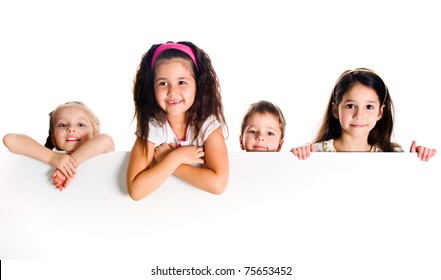 Group Of  Kids Over White Background