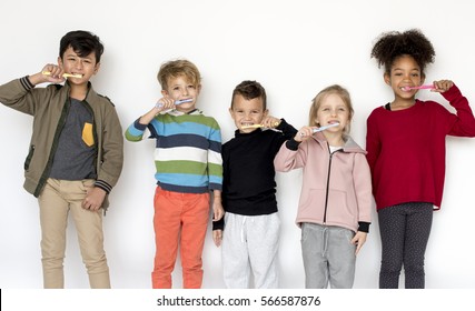 Group Of Kids Toothbrush Healthcare Dental