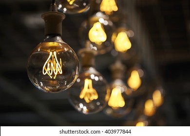 Group of lamps with interesting shape of tungsten filament.