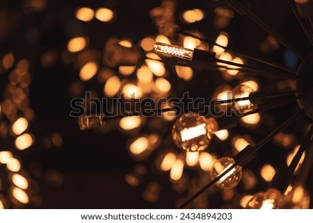 Group of lamps with interesting shape of tungsten filament. Detail of rounded light bulbs in low key.