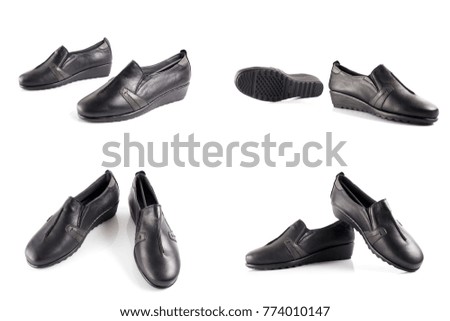 Group of Leather Shoes on white background, comfortable footwear.