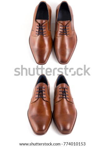 Group of Leather Shoes on white background, comfortable footwear.