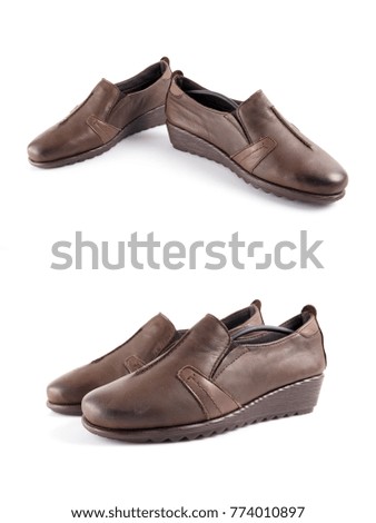 Group of Leather Shoes on White Background, isolated product, footwear.