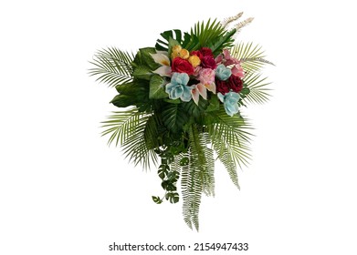 group of leaves and flowers leaves isolated on white background beautiful bouquet spring flower creative concept combine,cutting path