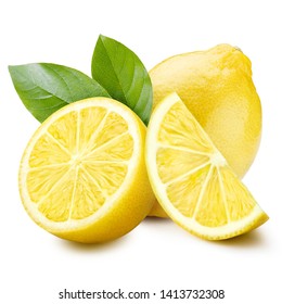 Group of lemons with leaves, isolated on white background - Shutterstock ID 1413732308