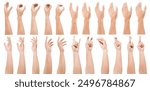 GROUP of Male asian hand gestures isolated over the white background. Grab action. Touching action. CROSS FINGER POSE.