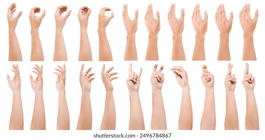 GROUP of Male asian hand gestures isolated over the white background. Grab action. Touching action. CROSS FINGER POSE. - Powered by Shutterstock