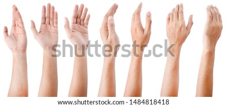 GROUP of Male asian hand gestures isolated over the white background. 
