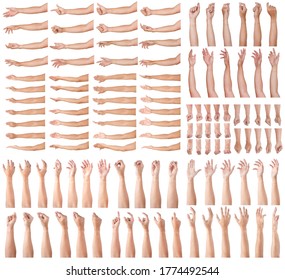 GROUP of Male and Female asian hand gestures isolated over the white background. 