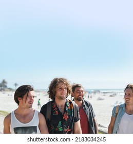 Group Of Male Friends On Beach Enjoying Summer Holiday Students Having Fun On Vacation Attractive Guys Hanging Out On Beachfront