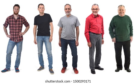 Group Of Man Of Different Ages In White Background