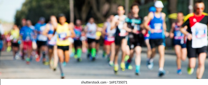 Group Of Marathon Runners, Abstract Blurry Picture	