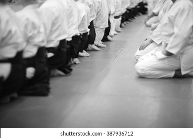 Group Of Martial Arts Practitioners Sitting In Seiza Position