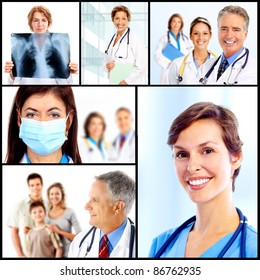 Group of medical doctors. Collage. Health care.